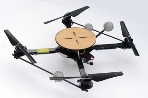 A quadrocopter with a 12cm plate for balancing