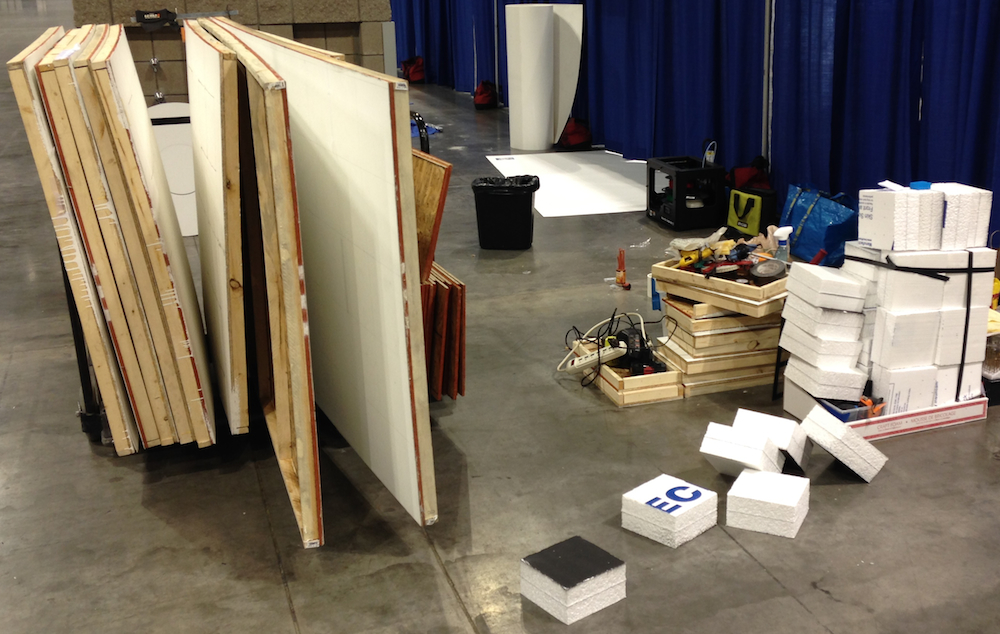 Materials used to produce IRO competition events being prepared for removal from convention center