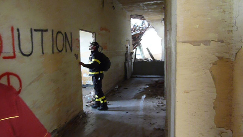 A firefighter wearing the Gaze Machine.