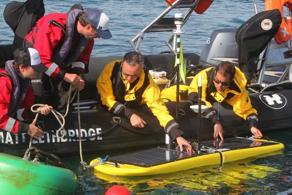 The Waveglider receives last minute checks before being deployed. Source: British National Oceanography Centre.