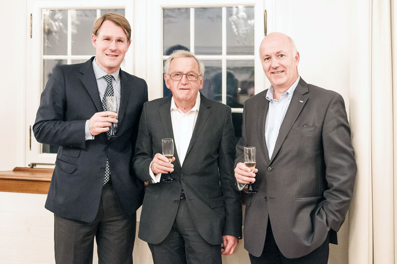 ETH Alumnus Hansjörg Wyss with the two WTZ Co-Directors , Prof. Roland Siegwart (right) and Prof. Simon P. Hoerstrup.