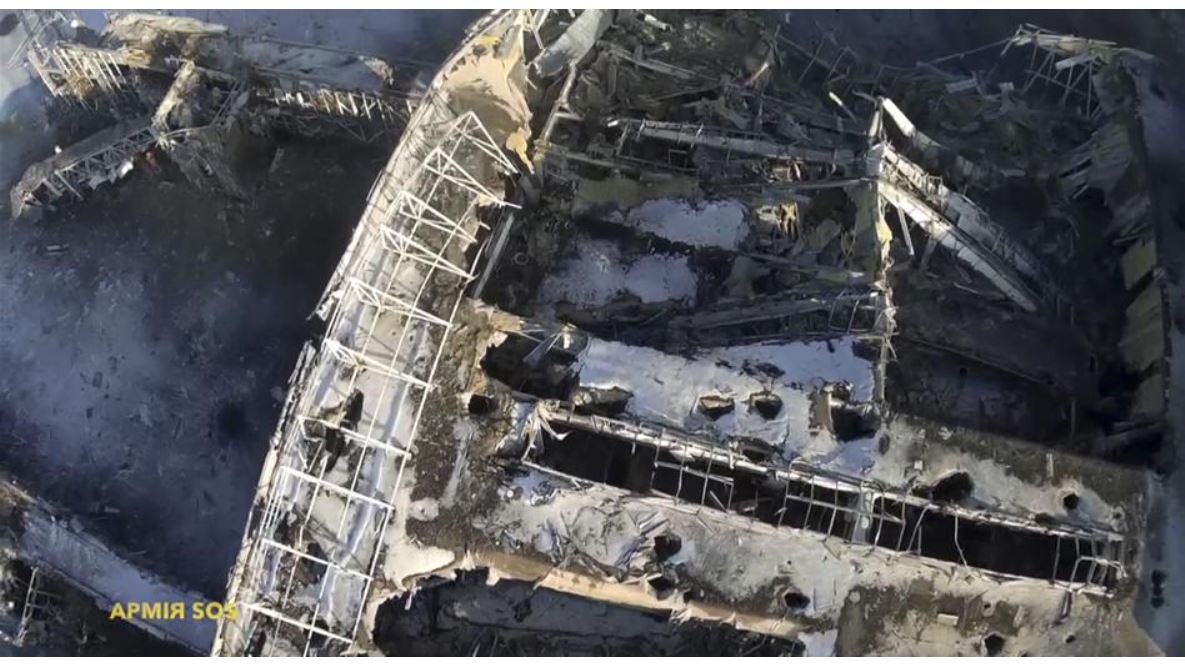 A video taken with a drone shows the extent of the destruction at Ukraine’s Donetsk Airport. Credit: Reuters.