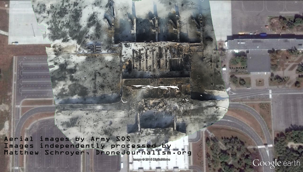 Frames from the Army SOS aerial video were extracted and processed through Agisoft PhotoScan photogrammetry software to produce three dimensional models and photomaps.
