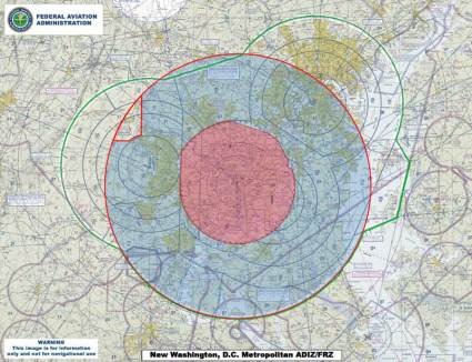 The Air Defense Identification Zone (ADIZ) surrounding Washington, D.C. Source: Wikipedia.