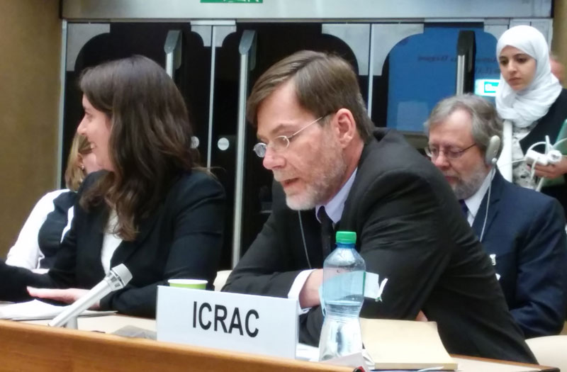Mark A. Gubrud at CCW 2015 delivering ICRAC’s opening statement.