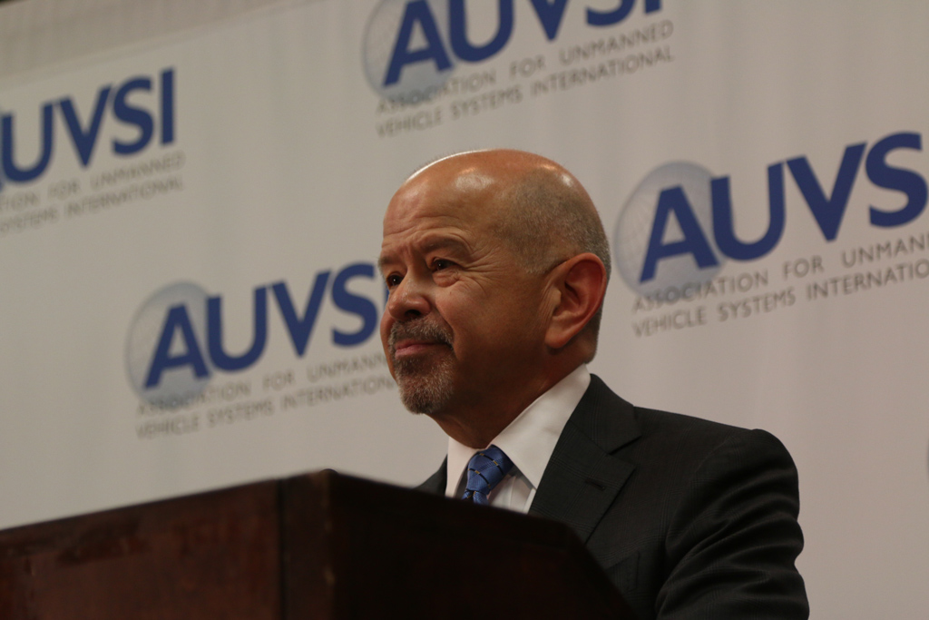 FAA Administrator Michael Huerta announcing the Pathfinders Program at AUVSI 2015 in Atlanta. Credit: Dan Gettinger