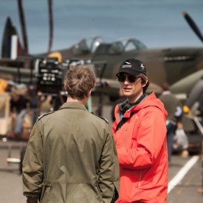 Jon Wright (right) directs the action around the museum-piece Supermarine Spitfire, on location in the Isle of Man.