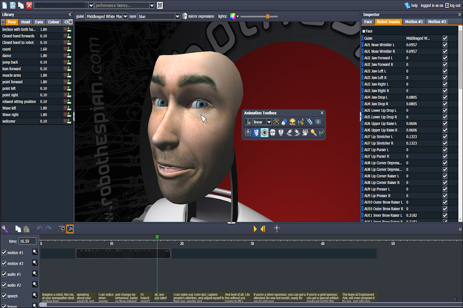 Engineered Arts' in-house facial animation software lets you create realistic expressions on a robot using just a mouse. Source: Engineered Arts