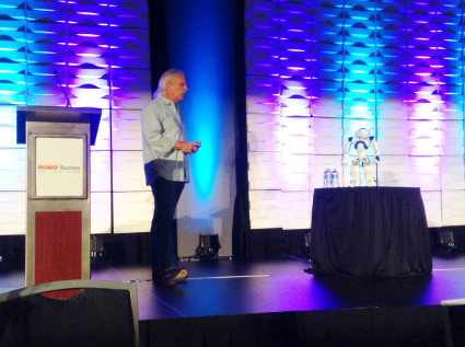 IBM’s Rob High chats with Nao during RoboBusiness 2015 keynote. 