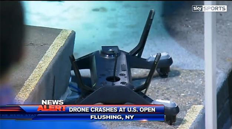 A drone crashed at the U.S. Open. Image via Sky Sports.