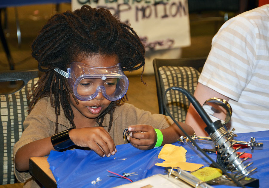 Learning how to solder at the Ann Arbor Mini Maker Faire.