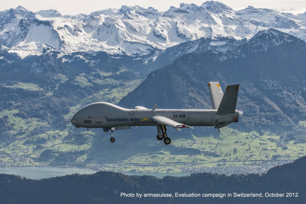 A Hermes 900 flying as part of the Swiss evaluation campaign in 2012. Credit: armasuisse