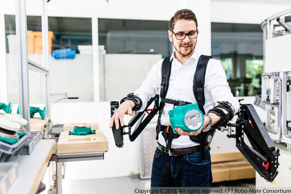 Researchers are developing an exoskeleton prototype that makes it easier to carry heavy loads. Image courtesy of Robo-Mate.