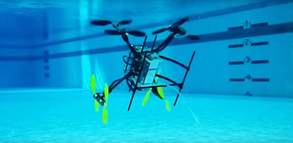 A team at Rutgers University’s Department of Mechanical and Aerospace Engineering has developed a drone that can both fly and swim. Credit: Javier Diaz/ YouTube