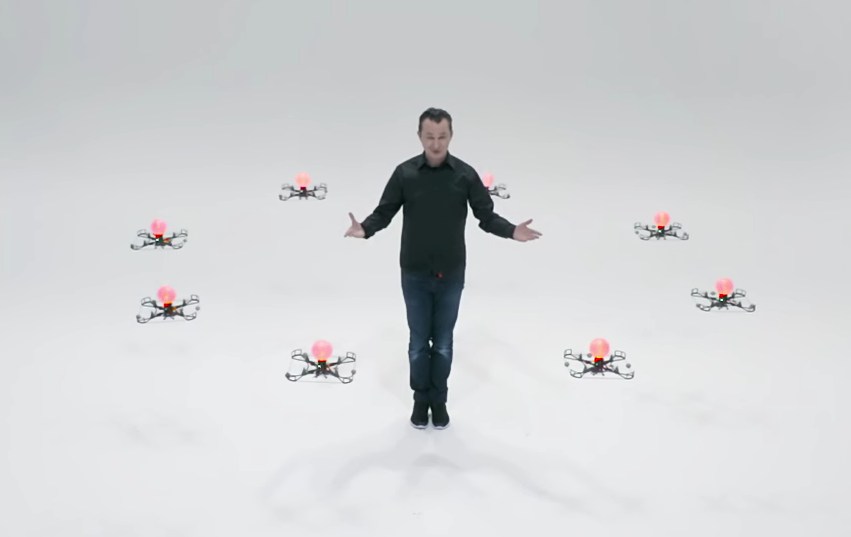 Magician Marco Tempest performing with a swarm of drones. Credit: Marco Tempest/YouTube