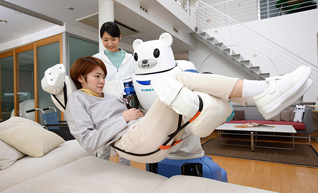 A Robear robot developed by state-backed research institute Riken can lift a person into and out of bed, potentially offering great help to increasingly aging care workers. | RIKEN