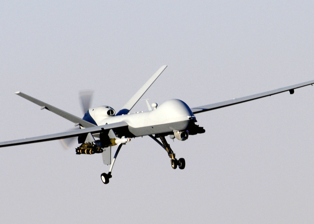 A MQ-9 Reaper unmanned aerial vehicle prepares to land (U.S. Air Force photo/Staff Sgt. Brian Ferguson)