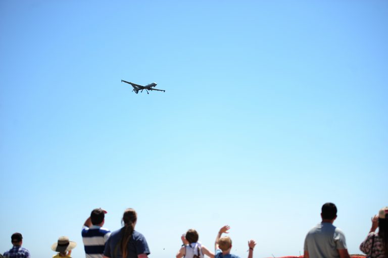An MQ-9 Reaper flies at an air show demonstration at Cannon Air Base, NM. Cannon is home to the Air Force Special Operations Command’s drone operations. Credit: Tech. Sgt. Manuel J. Martinez / US Air Force