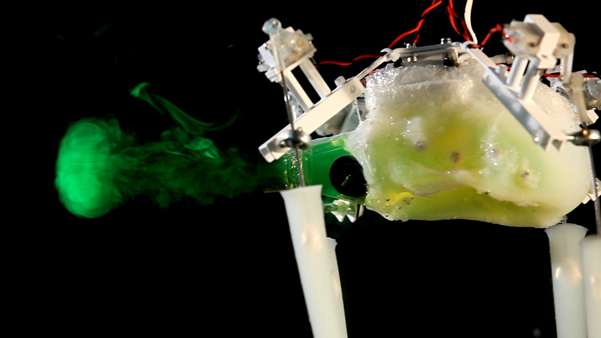 3 / 4 The researchers put cables and a small motor inside a flexible rubber shell, which can easily fill up and expel water. Image credit: Age of Robots, M. Brega
