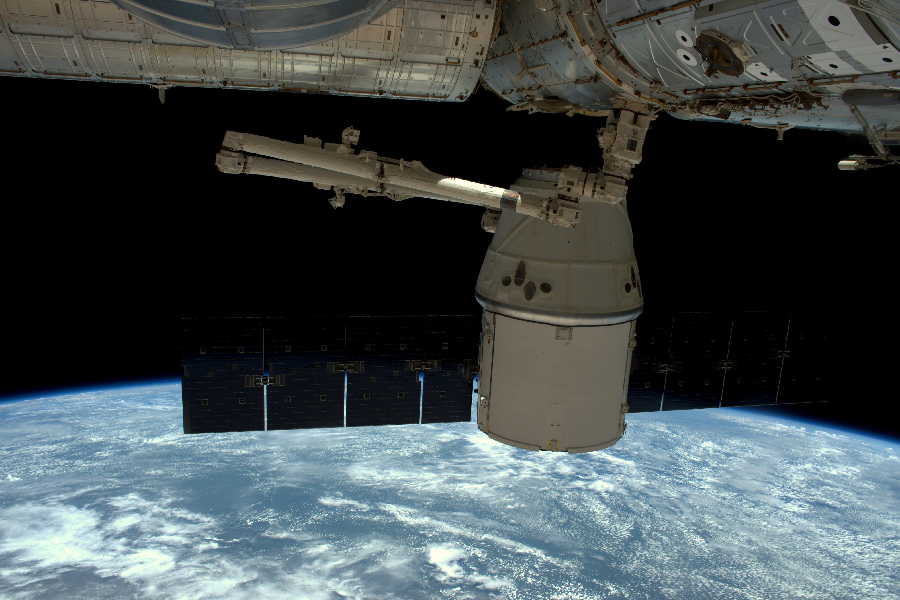 European Space Agency astronaut Tim Peake captured this photograph of the SpaceX Dragon cargo spacecraft as it undocked from the International Space Station on May 11, 2016. Image Credit: ESA/NASA: 