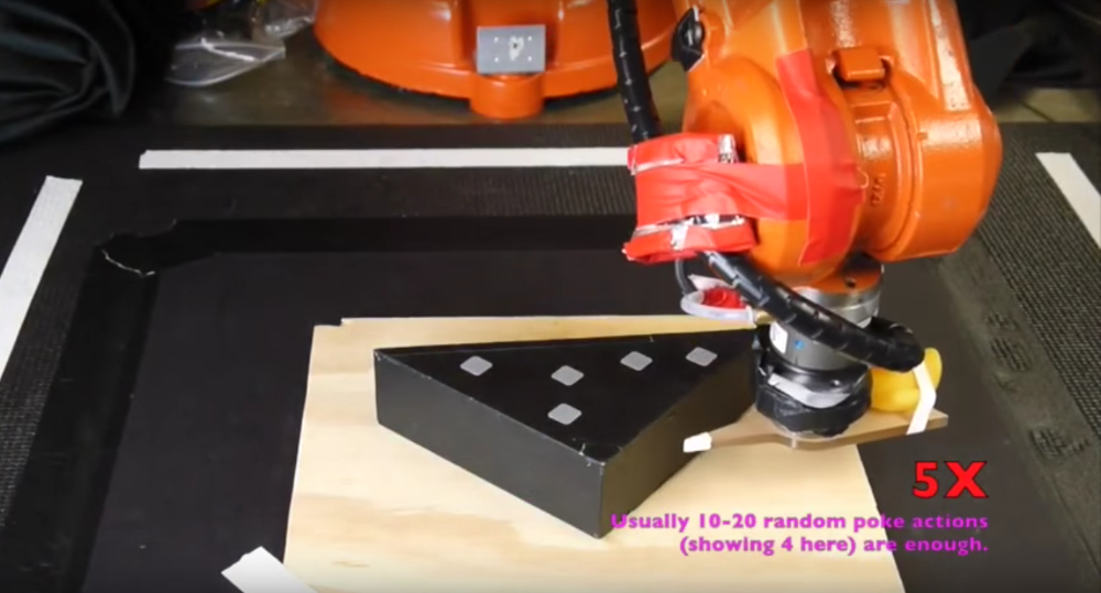 Robot learns to push object and identifies patch friction model. Source: YouTube
