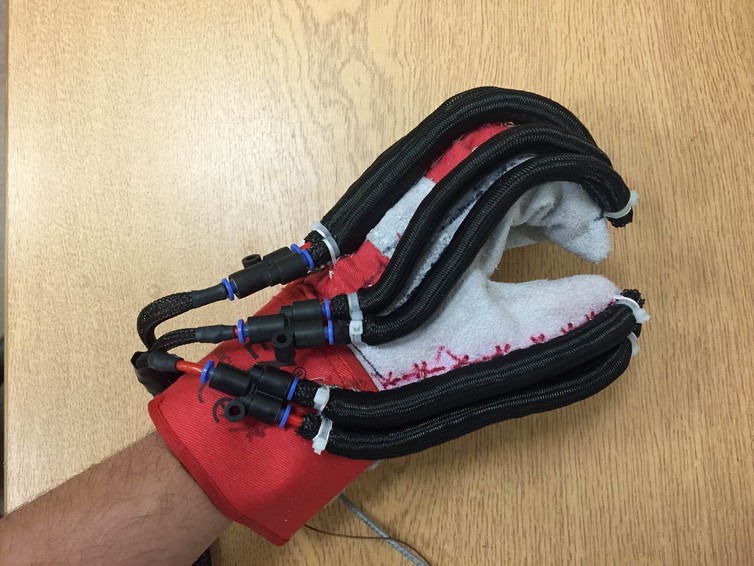 Prototype soft exoskeleton glove. Source: Steve Davis.