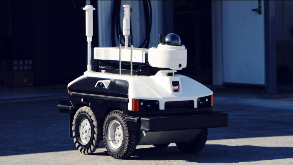 Sharp and ASI unveiled the Intellos unmanned ground vehicle, a security robot. Credit: Sharp