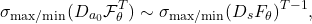 \[\sigma_{\text{max/min}}(D_{a_0}\mathcal{F}_{\theta}^{T}) \sim \sigma_{\text{max/min}}(D_s F_\theta)^{T-1},\]