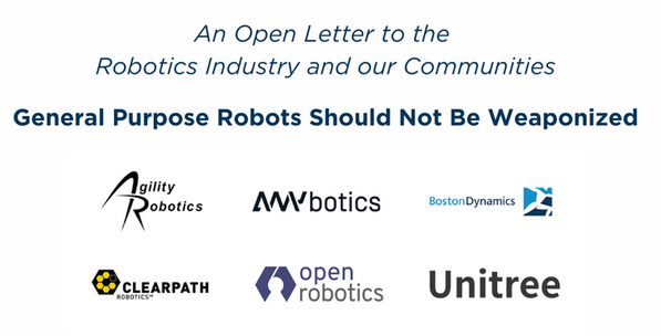 General purpose robots should not be weaponized: An open letter to the robotics industry and our communities